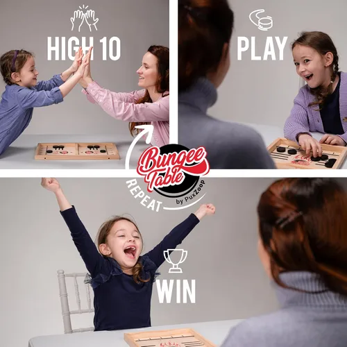 Vista 2 de Bungee Table Fast Sling Puck Game, 2-Player Wooden Tabletop Game
