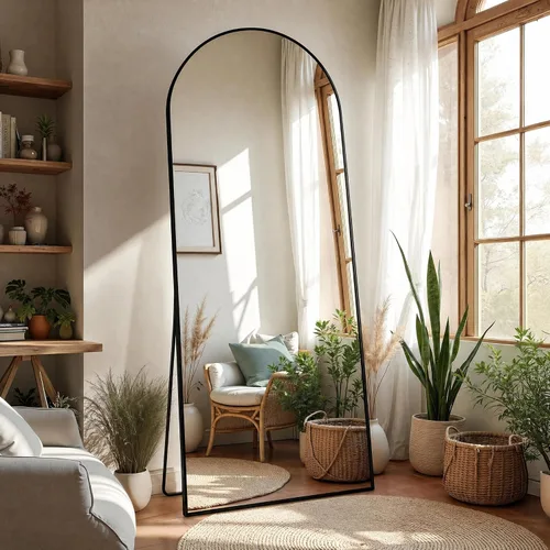 Vista 15 de Espejo de Cuerpo Entero 56"x21" - Espejo de Cuerpo Arqueado de Pie con Marco de Aluminio, Inclinado/Colgante para Dormitorio Vestidor Sala de Estar
