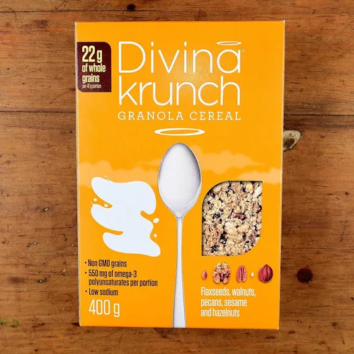 Vista 4 de Divina Krunch Granola Cereales, paquete de 3, CEREAL NO OGM (granola de nueces y semillas omega)