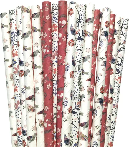 Vista 17 de 100 pajitas de papel mixtas para fiestas, color negro, rosa claro, azul, rojo, dorado, con lunares, burbujas, para cumpleaños, baby shower, boda
