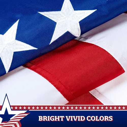 Vista 4 de G128 Paquete de 10: Banderines patrióticos estadounidenses y bandera desplegable de Betsy Ross, 13 estrellas bordadas en patrón circular con 5 rayas