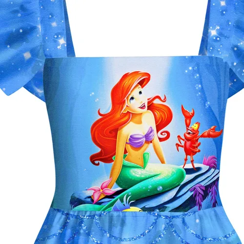 Vista 5 de QASALOP Little Girls Mermaid Princess Dress Toddler Cartoon Dresses Square Neck Ruffles Sleeve Costume Dress Up for 3-8 Years
