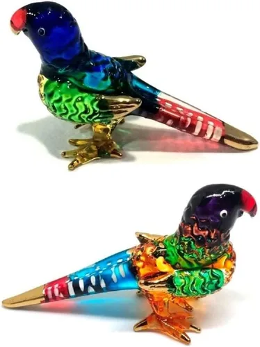 Vista 10 de (Bundle of 2) Handmade Mini Blown Glass 2" Blue Parrot Bird Fantasy Figurine Art, Cool Stuff, Miniature Animals, Home or Garden Decor Gift Ideas