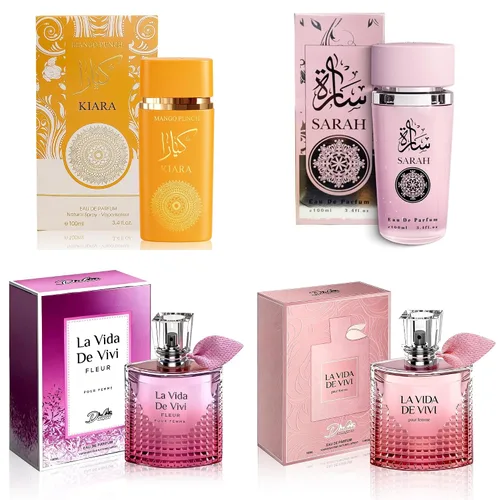 Vista 20 de AFLUXE Top Sales 4 Pieza Set de Perfume para Mujer Combo Eau de Parfum Spray Natural, Fragancia Duradera para Mujeres Kiara Mango Punch & Sarah Pink