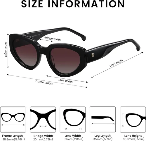 Vista 3 de DUCO Gafas de sol de ojo de gato para mujer, polarizadas, protección UV400, marco de acetato, gafas de sol vintage DC1103