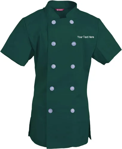 Vista 18 de Abrigo de chef bordado para mujer, camisa de chef de manga corta, abrigo de cocinero personalizado con tu texto Manzana Verde (Apple Green)
