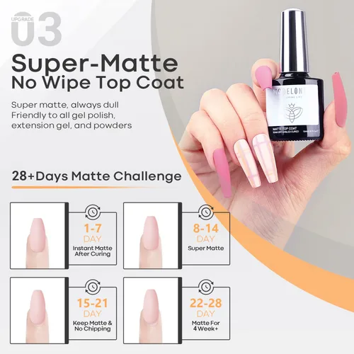 Vista 5 de modelones Gel Top Base Coat Set No Wipe Glossy Matte Finish 3PCS A-transparente-3