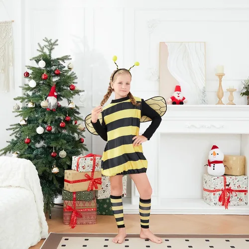 Vista 4 de Shunvnny Disfraz de abeja de Halloween para niños, sin mangas, con ala, disfraz de juego de rol