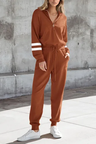 Vista 14 de PRETTYGARDEN Conjunto de suéter de 2 piezas para mujer, sudadera con cremallera, pantalones deportivos, ropa casual