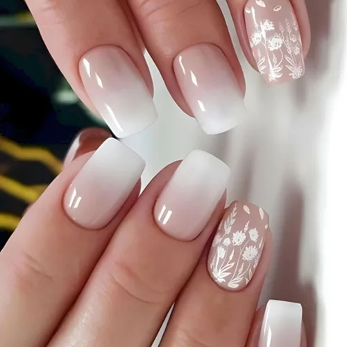 Vista 39 de Uñas Postizas Cuadradas Cortas con Diseños de Lazo 3D, Uñas Postizas de Leopardo con Punta Francesa, Uñas Adhesivas Brillantes, Uñas Acrílicas Nude