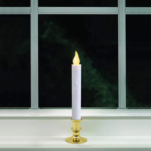 Vista 3 de Velas de ventana con ventosas, cono LED que funciona con pilas, encendido/apagado automático, base dorada extraíble, decoración de luces sin llama