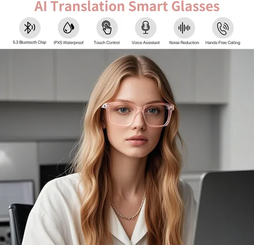 Vista 3 de GenXenon Gafas Inteligentes AI con Traducción en Tiempo Real, Bluetooth 5.3 Inalámbrico, Interpretación Simultánea Inteligente para Más de 160