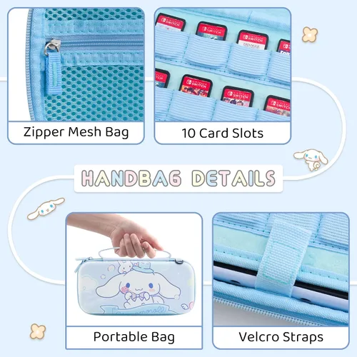 Vista 3 de GLDRAM Blue Carrying Case for Nintendo Switch, Cute Cartoon Dog Switch Accessories with Shockproof Travel Bag, Dockable PC Latticed Protective