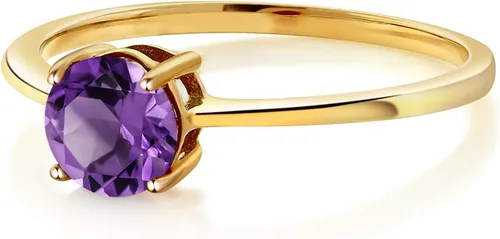 Vista 5 de Gem Stone King Anillo de compromiso solitario con piedra preciosa de oro amarillo de 10 quilates Redondo de 0.236 in Anillo de compromiso