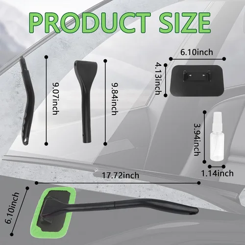 Vista 2 de Kit de herramienta limpiador de ventanas de coche OFBAND, limpiador de parabrisas de microfibra para interior con 4 piezas de cubierta de tela suave