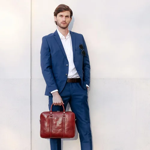 Vista 3 de Time Resistance Maletín de cuero - Bolso italiano de cuero de grano completo - Bolso de cuero genuino para portátil - Maletín para hombre y mujer
