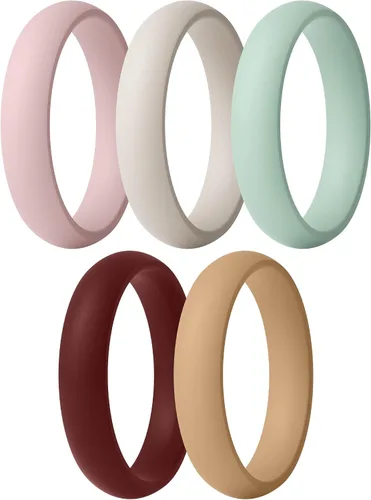 Vista 20 de ThunderFit Anillos de aniversario de silicona para mujer, 5.5 mm de ancho, 2 mm de grosor, bandas de goma de boda, paquete múltiple variado 1-12
