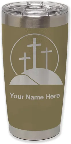 Vista 36 de LaserGram Vaso aislado al vacío de 20 onzas, cruz de calvario, grabado personalizado incluido (negro)