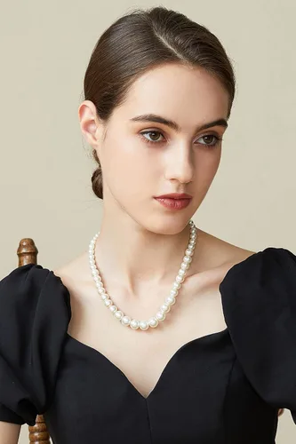 Vista 3 de Babeyond - Collar de perlas blancas de imitación para novias, bodas, acero inoxidable, Diámetro de la perla 6-12 mm