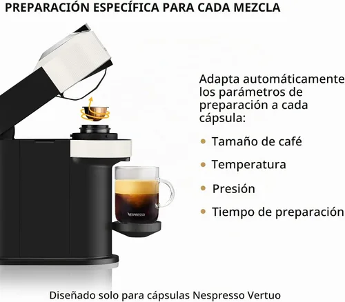 Vista 6 de Nespresso Vertuo Next - Cafetera compacta para café y café expreso de De'Longhi, preparación con un botón, cafetera de una sola porción, color blanco