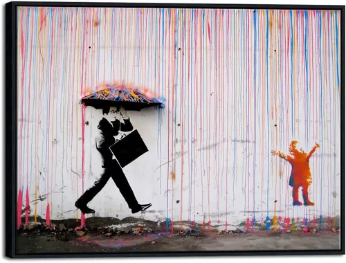Vista 10 de Wieco Art Banksy Lluvia o Graffiti Colorido Callejero Famoso Pinturas en Lienzo Arte de Pared Moderno Inspirador Imágenes de Amor en Gris Impresión