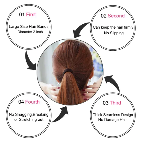 Vista 2 de J-MEE Bandas para el cabello, 100 piezas de coleta de algodón sin costuras, accesorios para cabello grueso (negro)