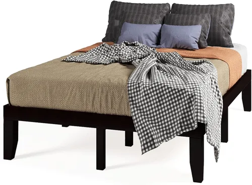 Vista 14 de KOTEK Base de cama de plataforma de madera maciza de 14 pulgadas, base de colchón con soporte de listones de madera, base de cama de madera de goma