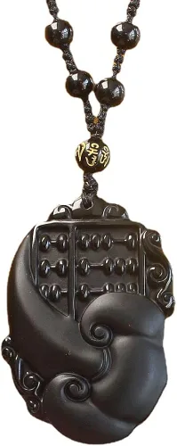 Vista 2 de Collar con colgante de amuleto de cristal de obsidiana con cadena de cuentas para mujer o mujer, Piedra, Obsidiana