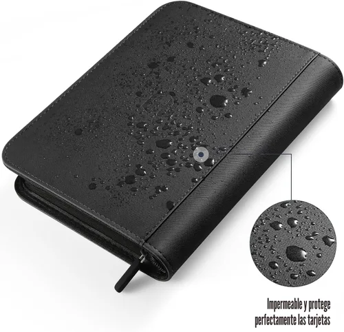 Vista 4 de Carpeta de tarjetas de 4 bolsillos con cremallera, 288 bolsillos para tarjetas comerciales Premium PU Cover, Side Loading, Ringless Card Binder