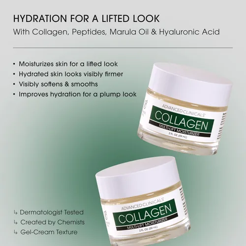 Vista 6 de Advanced Clinicals Crema de colágeno con crema hidratante facial de ácido hialurónico + crema corporal de colágeno, juego de 2 piezas