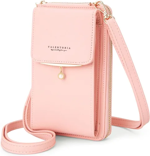 Vista 7 de Valentoria Bolso cruzado pequeño para teléfono celular, cartera de cuero para tarjetas de mano para mujer