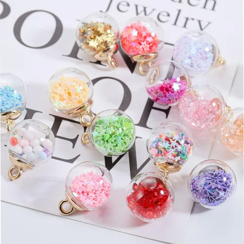 Vista 3 de 10 unids/lote de 0.630 in transparente bola de cristal encantos estrella lentejuelas colgantes para DIY pendientes collar joyería fabricación