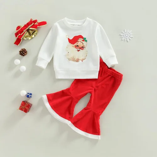 Vista 25 de Gueuusu Conjunto de ropa de manga larga para bebé niña con texto en inglés "My 1st Christmas", sudadera de manga larga con pantalones acanalados