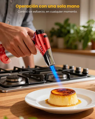 Vista 2 de Kollea - Soplete para Creme Brulee, soplete recargable de butano, soplete de cocina con bloqueo de seguridad y llama ajustable para hornear, Rojo