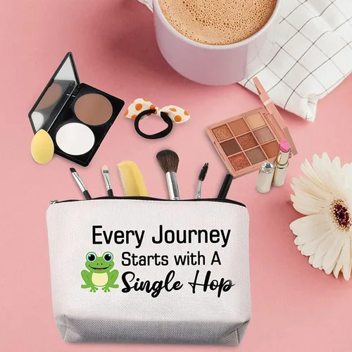 Vista 4 de TSOTMO Cada viaje comienza con una sola bolsa de maquillaje para amantes de la rana, regalo de viaje, regalo motivacional, regalo de graduación