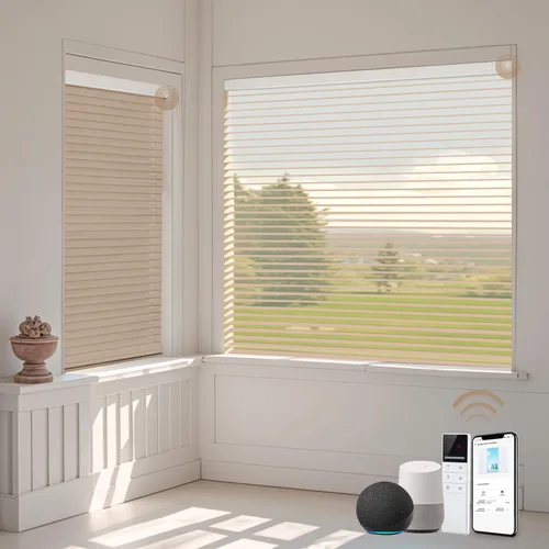 Vista 10 de TIPIACE - Persianas motorizadas Shangri-la compatibles con Alexa (blanco-Z601) Motorized Design with Remote & Alexa Voice Control, 60% blackout