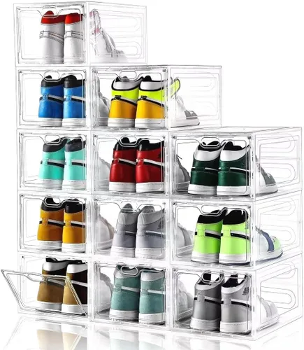 Vista 10 de INSTY Paquete de 12 cajas grandes de almacenamiento de zapatos, organizador de almacenamiento de zapatos transparente con puerta magnética