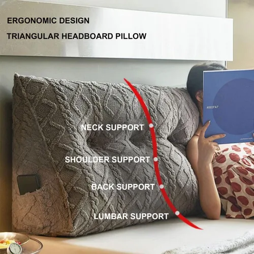 Vista 7 de Almohada triangular para cabecero grande para cama de lectura, respaldo de cuña para cabecero, cojín de apoyo para sofá cama con funda extraíble