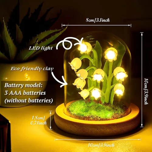 Vista 3 de Hortsun Lirio del Valle Regalos para Mujeres Lámpara de Vidrio Flor de Lirio del Valle para Mujeres Decoración Lámpara para Cumpleaños Aniversario