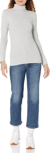 Vista 5 de Tienda Essentials Camiseta de cuello alto de punto acanalado de manga larga para mujer (disponible en tallas grandes), paquete de 2