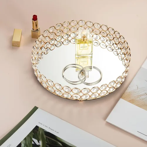 Vista 7 de Feyarl Bandeja de Cristal para Perfumes Organizador de Maquillaje Cosmético Organizador de Tocador Exhibidor y Almacenamiento de Joyas y Baratijas