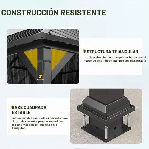 Vista 9 de UDPATIO - Cenador de techo rígido de 10 x 10 pies, kiosco de metal para patio