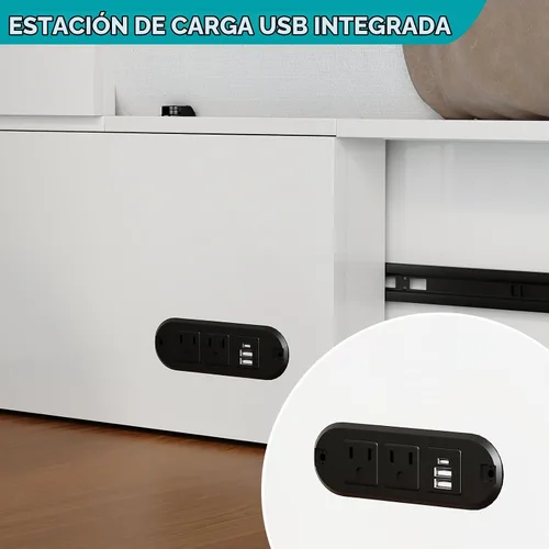 Vista 4 de BALUS Cama Murphy de tamaño matrimonial con colchón incluido, cama Murphy de 57 pulgadas de ancho con estación de carga USB y 2 cajones