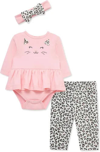 Vista 28 de Little Me Conjunto de 3 piezas para bebé, 100% algodón, body con diadema y pantalón a juego, de 3 meses a 24 meses
