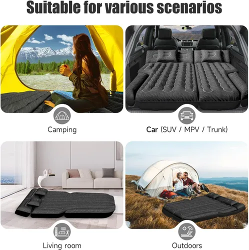 Vista 8 de Cama inflable de colchón de aire para SUV, cama de campamento de viaje de doble cara con bomba de aire y 2 almohadas para SUV universal