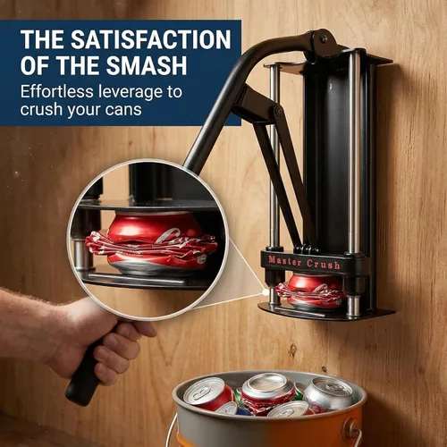 Vista 4 de Trituradora de latas de aluminio con montaje en pared resistente – Trituradora de latas de estaño y botellas de plástico para reciclaje