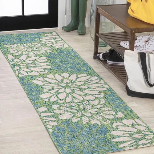 Vista 13 de JONATHAN Y Alfombra Corredor de Tejido Texturizado Floral para Interiores y Exteriores 2X8 Marrón/Crema, Zinnia Moderna para Patio Trasero, Patio
