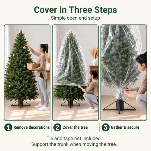 Vista 6 de Bolsa de eliminación de árbol de Navidad VicMore 9x6 pies de plástico transparente – Polietileno resistente, resistente a roturas y sin olor