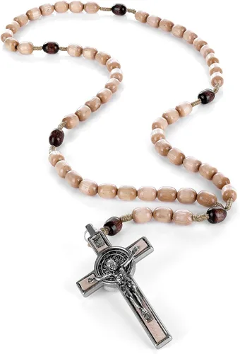 Vista 3 de SANCTUM VERITAS Collar de rosario genuino hecho en Italia bendecido por el Papa Francisco San Benito Medalla Cruz perfecto para espejo de coche