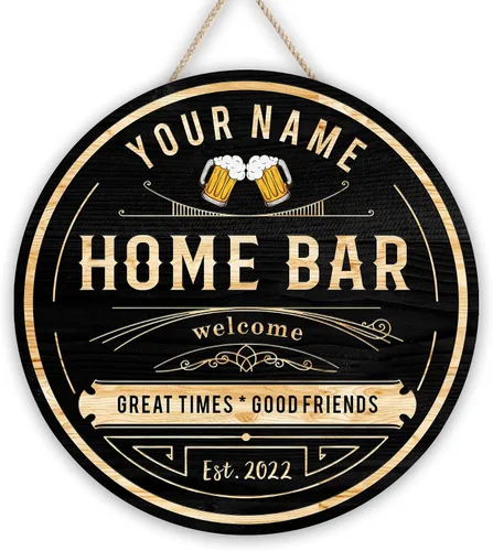 Vista 11 de Placa de pared personalizada con letrero de madera con texto en inglés "Welcome To Our Bar" (NO REAL CARVED), decoración de barra de sótano, sala